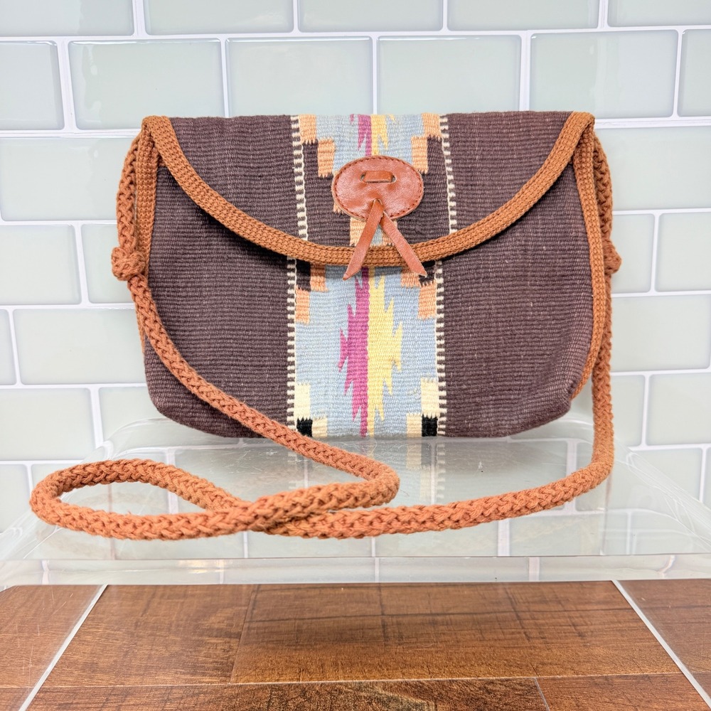 Vintage Boho Southwestern Handwoven Kilim Tapestry Crossbody Bag